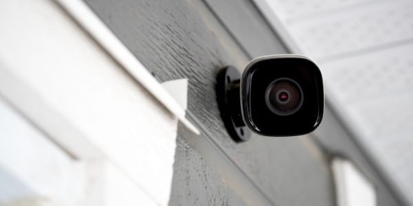 Black cctv outside the building, home security system